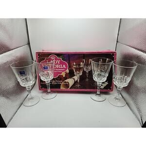Vtg Set of 4 Lady Victoria Chantelle Crystal Stemware Wine Glasses France 6 oz
